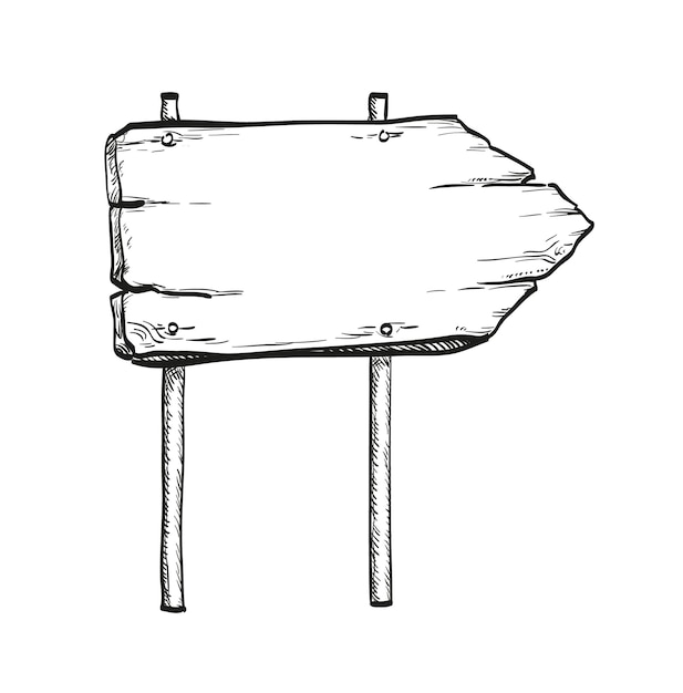 Vector inktschets van een houten wegwijzer