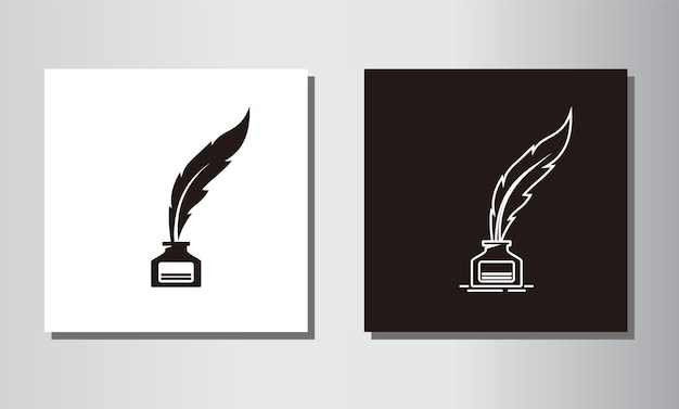 Inkwell and feather pen logo template ink bottle and quill pen vector design writer illustration