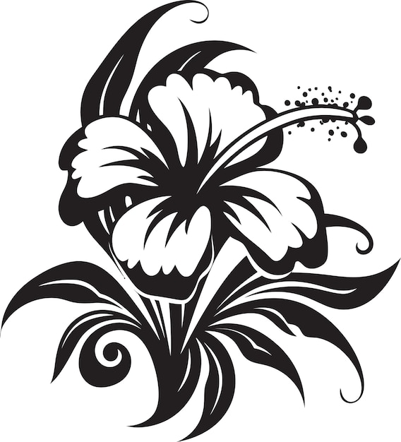 Inkwell Paradise Vectorized Tropical Floral EnchantmentMoonlit Hibiscus Harmony Black Floral Vector