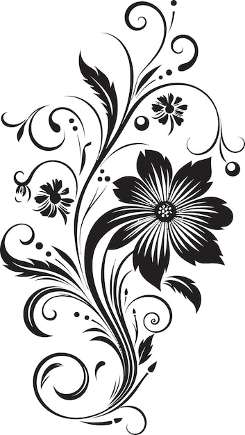 Inky floral emblem vector logo design noir botanical sketch iconic black vector