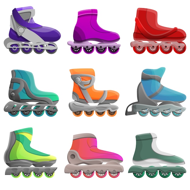 Vector inline skates set, cartoon style