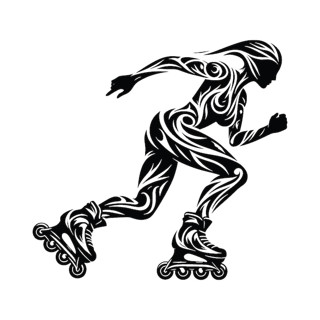 Inline Skating female player in ethnic tribal pattern illustration emblem shield badge