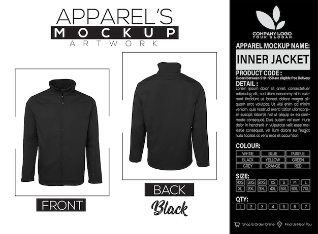 Inner Jacket Black Apparel Mockup Artwork Design (ontwerp van kunstwerken voor zwarte kleding)