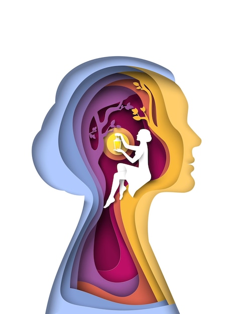 Inner world vector female silhouette inside head