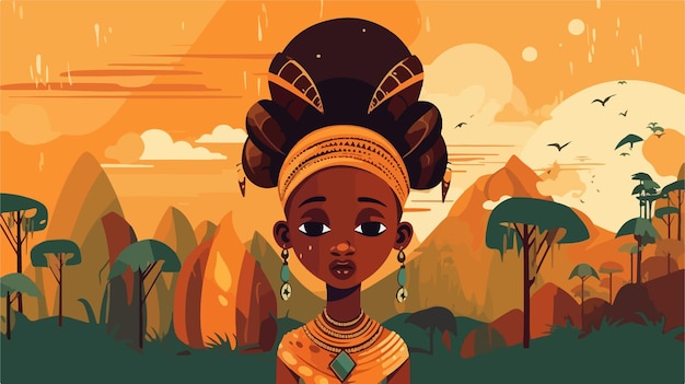 Vector innocent african child in illustrated form