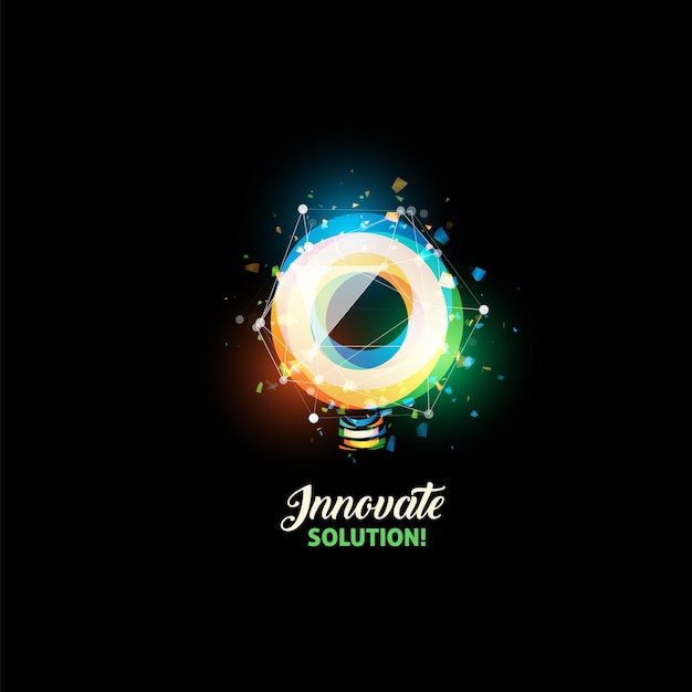 Innovate solution light bulb abstract vector icon Isolated colorful round shape stylized lamp with text Digital innovation technology vector illustration