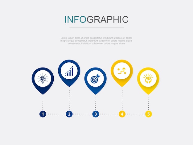 Innovatie groei doel strategie waarde pictogrammen Infographic ontwerpsjabloon Creatief concept met 5 stappen