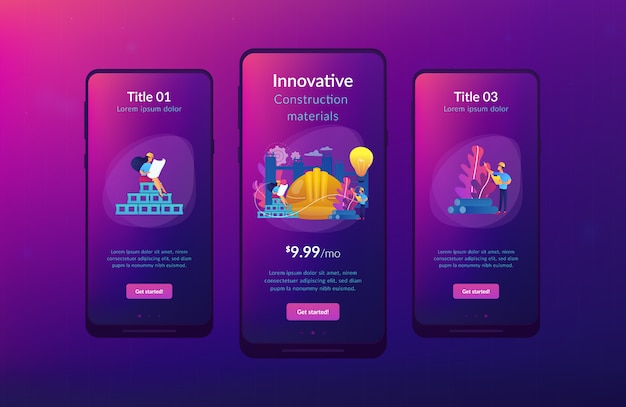 Vector innovatieve bouwmaterialen app interface sjabloon.