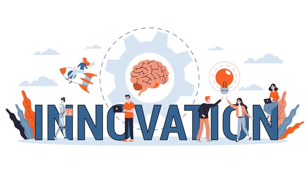 Banner orizzontale di innovazione per il tuo sito web. idea di soluzione creativa e invenzione moderna. ispirazione aziendale. illustrazione