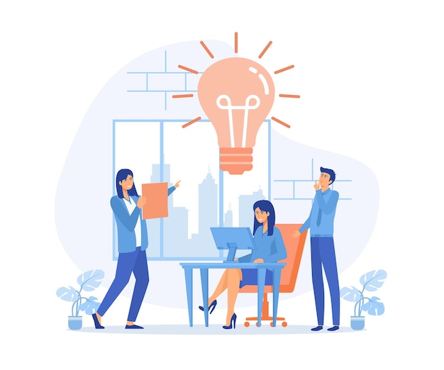 Innovation improving career business start concept People searching for new ideas and decisions rising career to success flat vector modern illustration