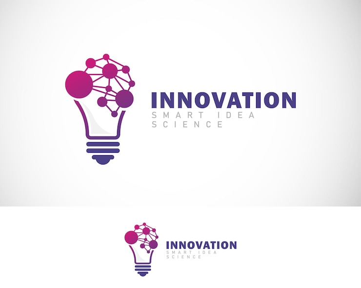 Vector innovation logo creative smart bulb connect technology molecule design concept modern