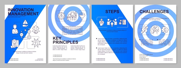 Innovation management steps and challenges blue brochure template