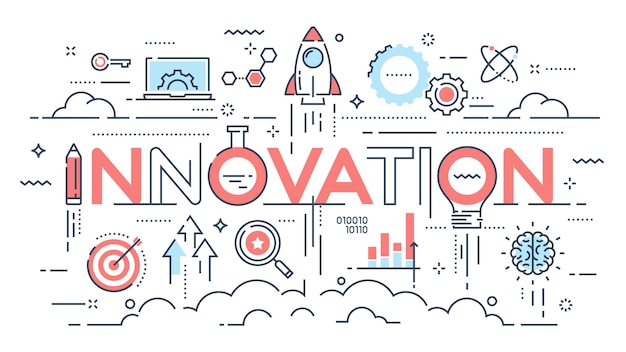 Vector innovation, new ideas, creativity and technology thin line conce