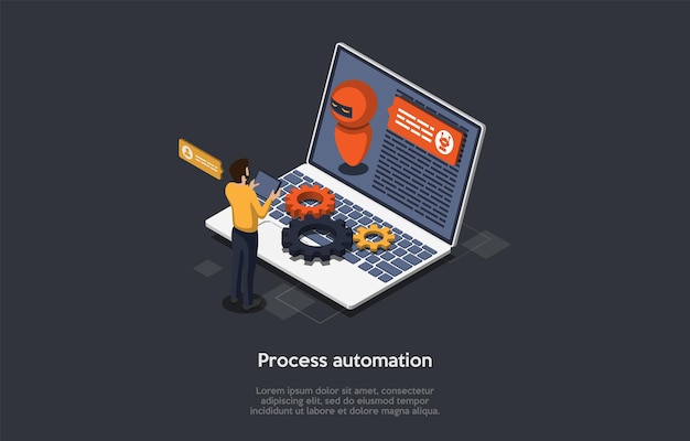 Innovation technology, computer engineering, robotic process automation concept. a computer software ingeneer programming rpa to complete specific business processes