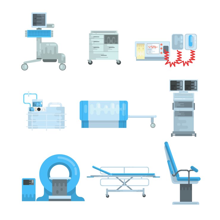 Vector innovational medical diagnostic equipment set of vector illustrations