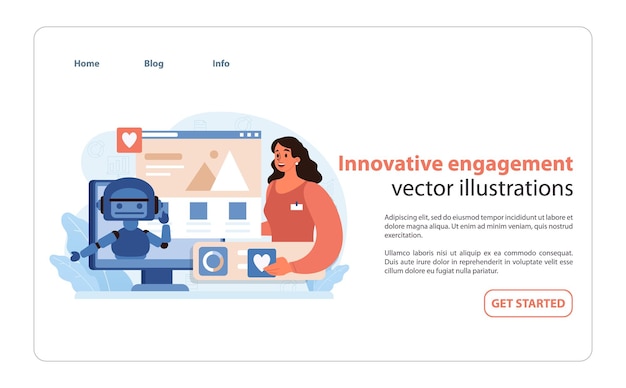 ブランドエンゲージメント - インタラクティブテクノロジーとロボティクスを展示する現代的なイラスト