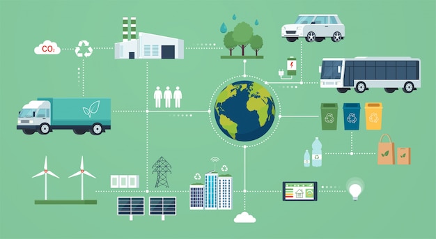 Innovativa bio-tecnologia verde. concetto di ambiente ecologicamente pulito, sistema di riciclaggio e generazione di energia verde.