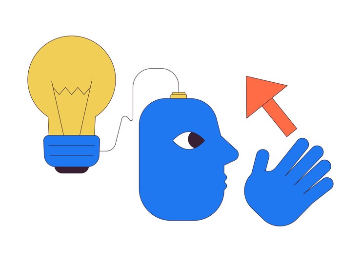Vector innovative ideas generating 2d linear cartoon character