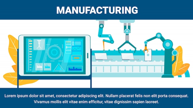 Vettore modello di banner piatto di produzione innovativa