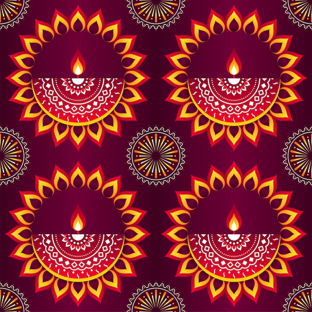 Innovative Oil Lamps (Diya) With Mandala Pattern Background.