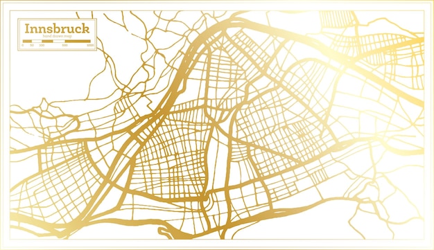 인스브루크 오스트리아 도시 지도 in Retro Style in Golden Color Outline Map