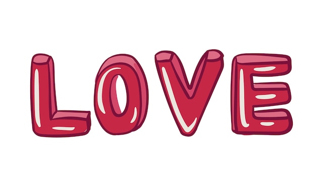 Inscriptie liefde Decoratieve objecten voor Moederdag Valentijnsdag Vrouwendag en valentijnskaarten Cartoon stijl vectorillustratie
