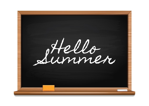 Inscription on the board. Hello summer. Summer lettering.