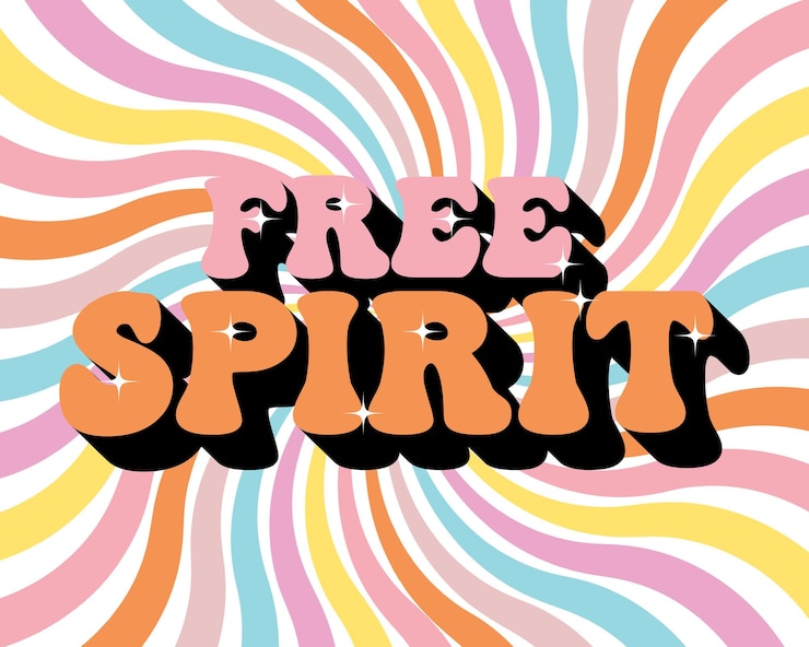 Vector the inscription free spirit on a retro rainbow background hand drawn calligraphic