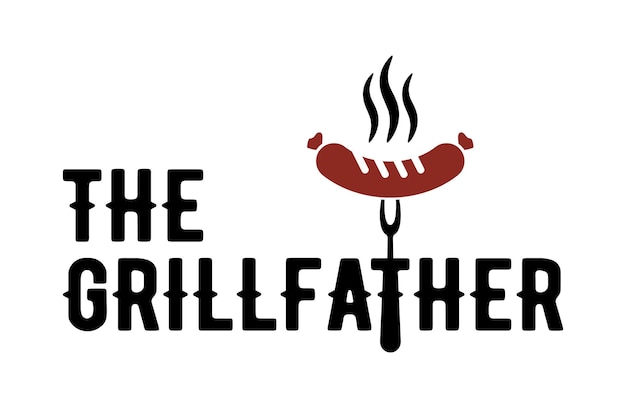 The inscription the grillfather vector image with sausage on a fork