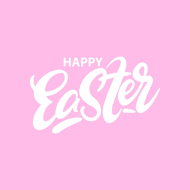 Vettore la scritta happy easter su sfondo rosa per la stampa e la decorazione delle vacanze. illustrazione vettoriale.