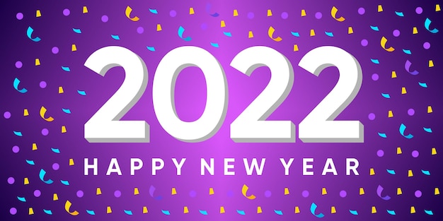 Inscription happy new year 2022 on background with exploding confetti. vector premium