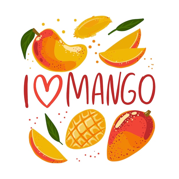 L'iscrizione amo il mango una raccolta di diversi tipi di mango ingredienti per cucinare