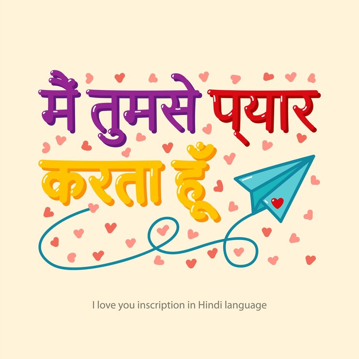 वेक्टर inscription i love you in hindi language handdrawn in cartoon style