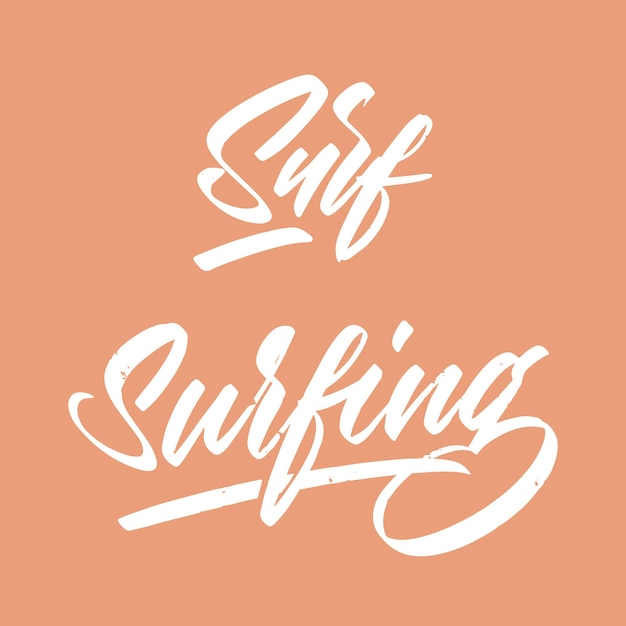 The inscription surf and surfing on a beige background for printing on tshirts souvenirsVector illustration