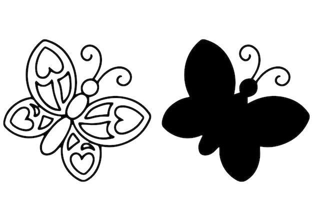 Insect butterfly black silhouette design element vector illustration isolated on white background template for books stickers posters cards clothes