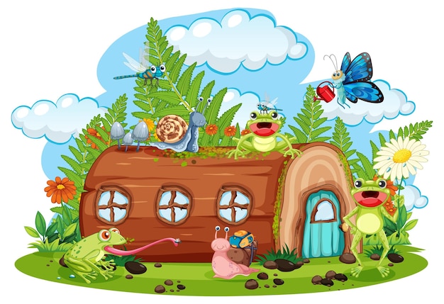 Vector insect cartoon character at fairy house