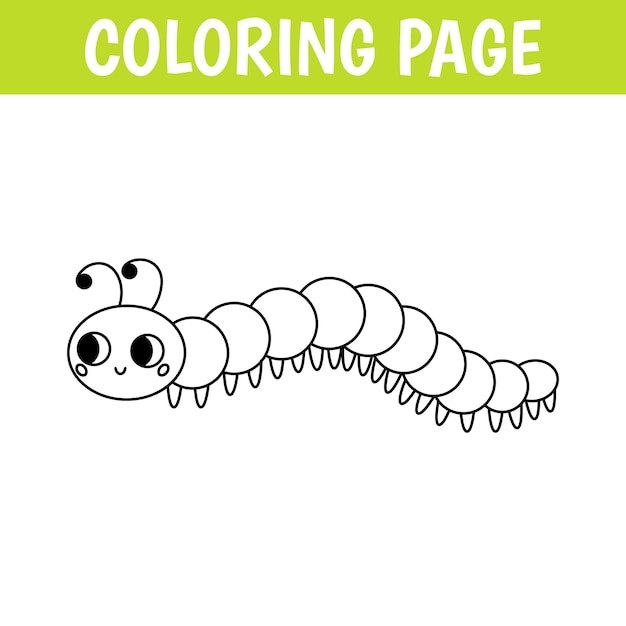 Vettore pagina da colorare per insetti stampa carina con bruco di linea foglio di lavoro stampabile con soluzione per scuola e scuola materna