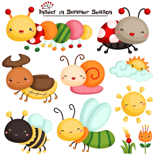 Insect in zomerseizoen vector set