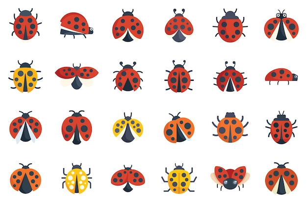 Insect lieveheersbeestje iconen set schets vector kind vliegen