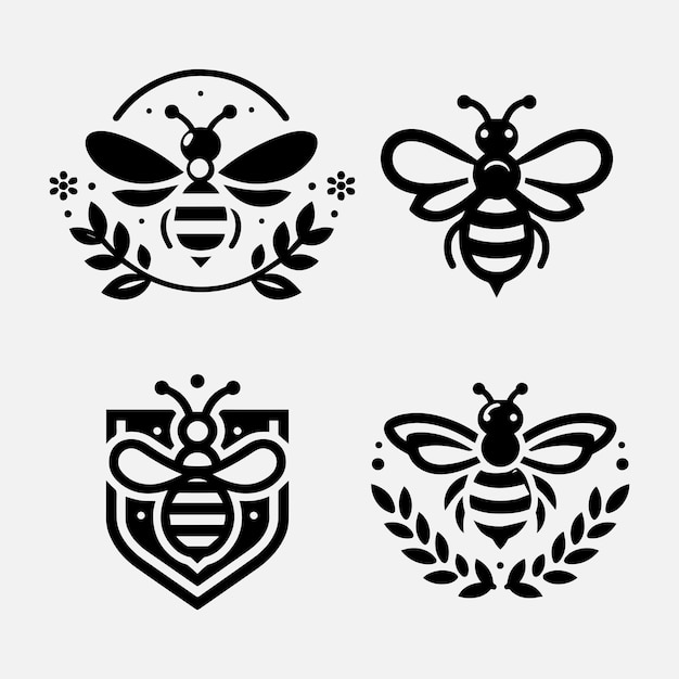 Vector insect logo bee bundle black and white