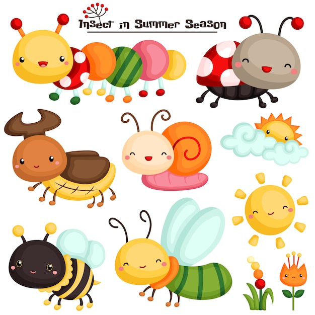 Insect in summer season vector set