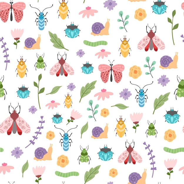 Insecten en bloemen patroon ontwerp