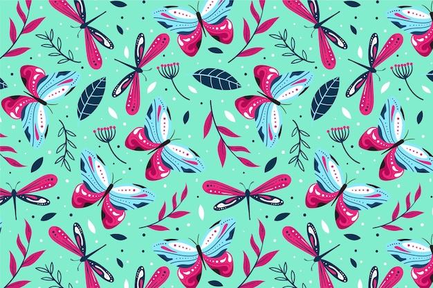 벡터 곤충과 꽃 패턴