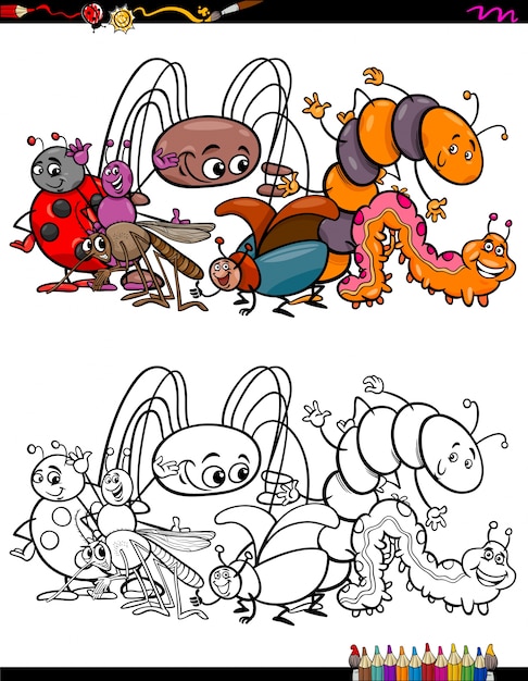 Insects animal characters coloring book