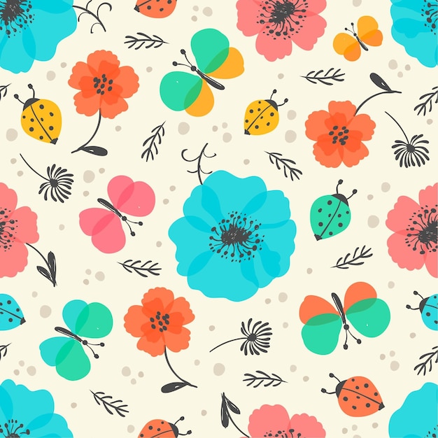 Insects and flowers pattern