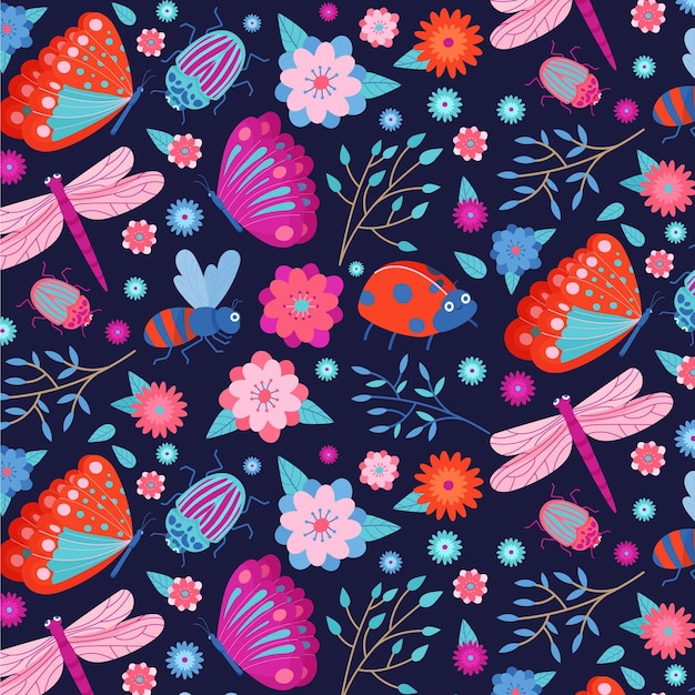 Insects and flowers pattern