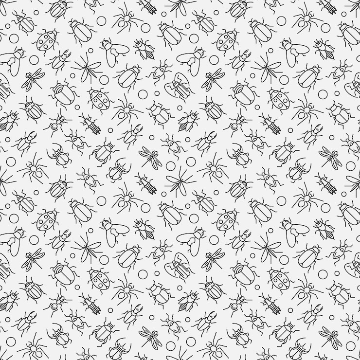 Vector insects linear pattern - vector seamless background