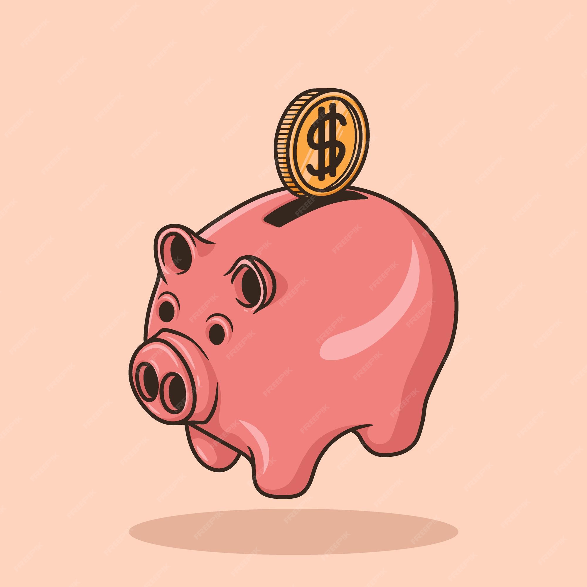 Piggy Bank Cartoon with Coin · Creative Fabrica