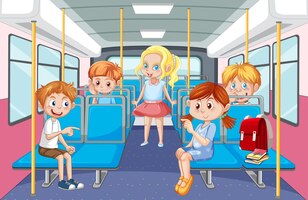 inside bus with people cartoon