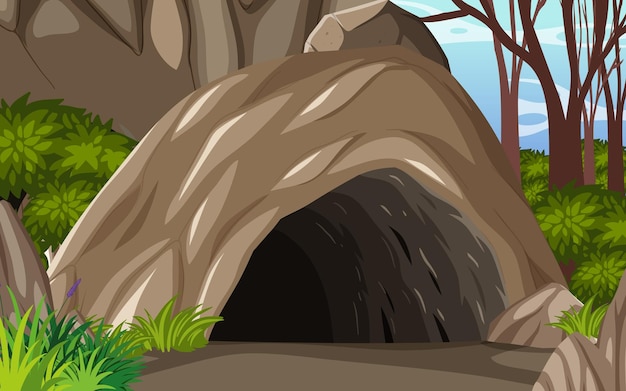 Inside cave landscape in cartoon style